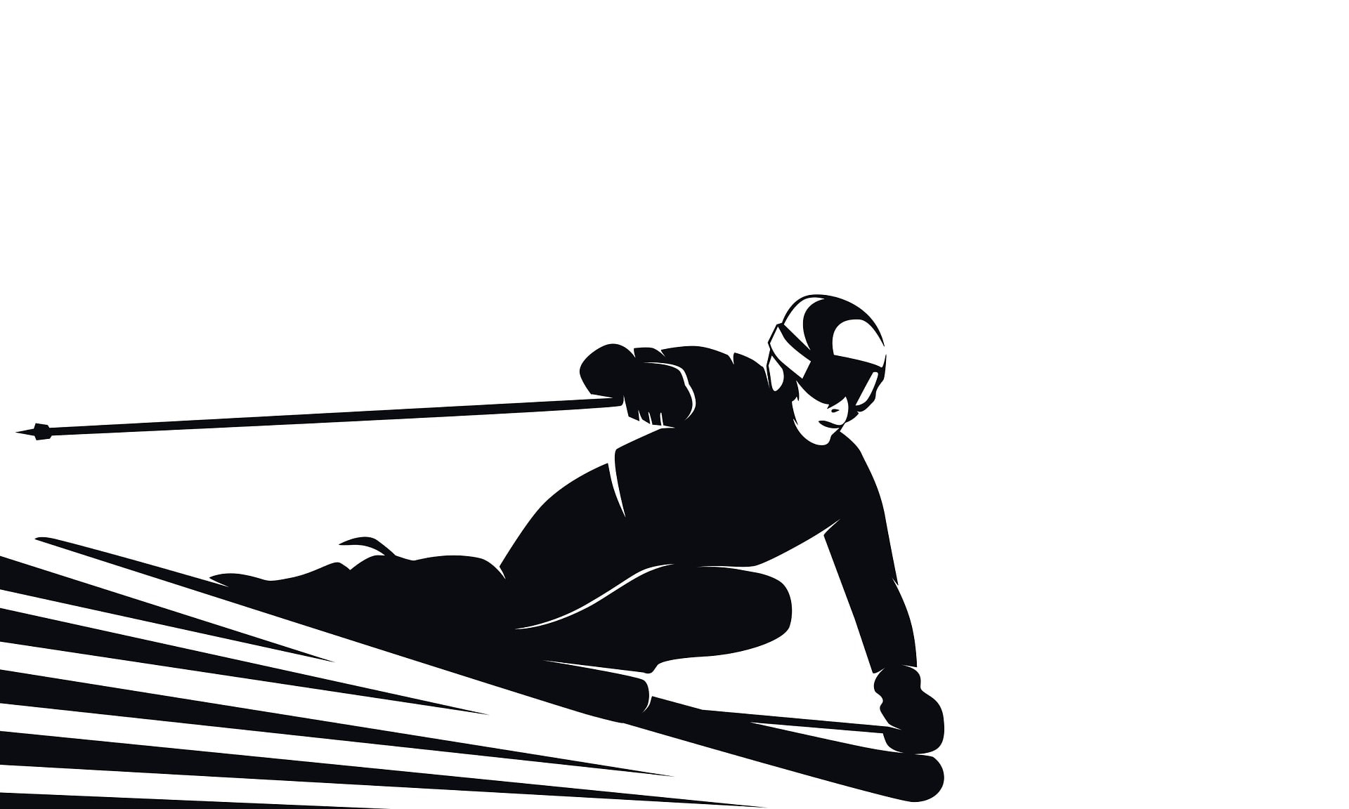 Zeichnung: Skirennfahrer mit Helm und stark gebeugten Knien