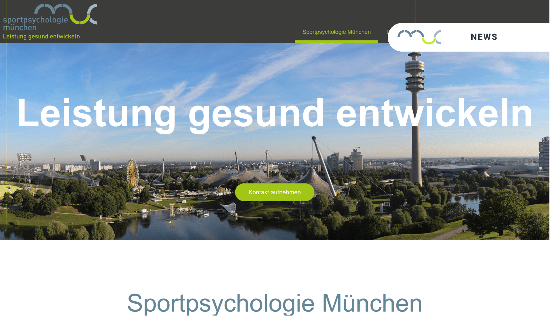Screenshot der neuen Website von Sportpsychologie München