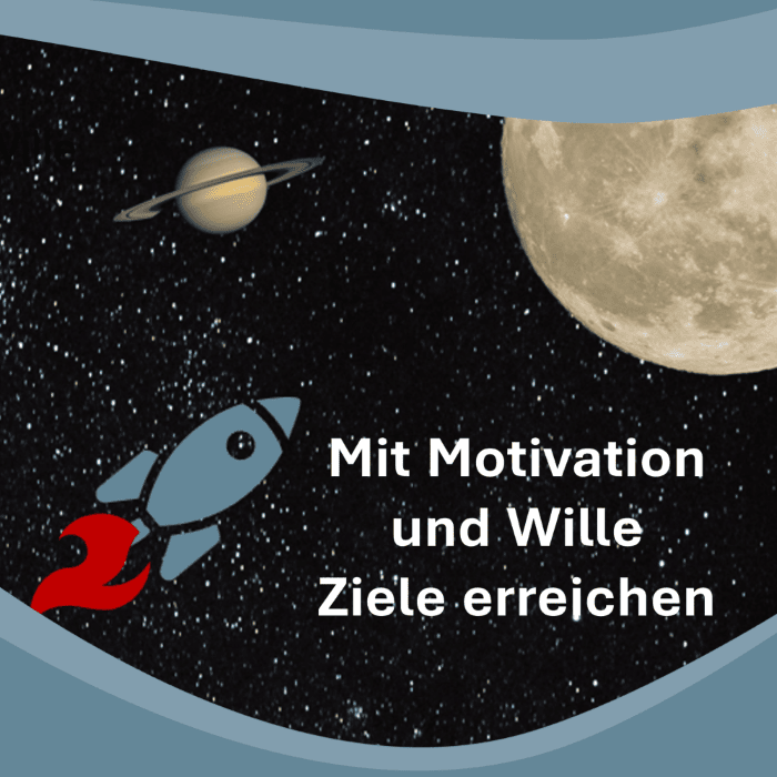 Rakete fliegt auf den Mond zu: Mit Motivation und Wille Ziele erreichen