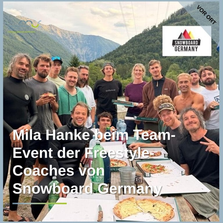 Team-Foto der Freestyle-Coaches von Snowboard Germany. Mit dabei: Sportpsychologin Mila Hanke